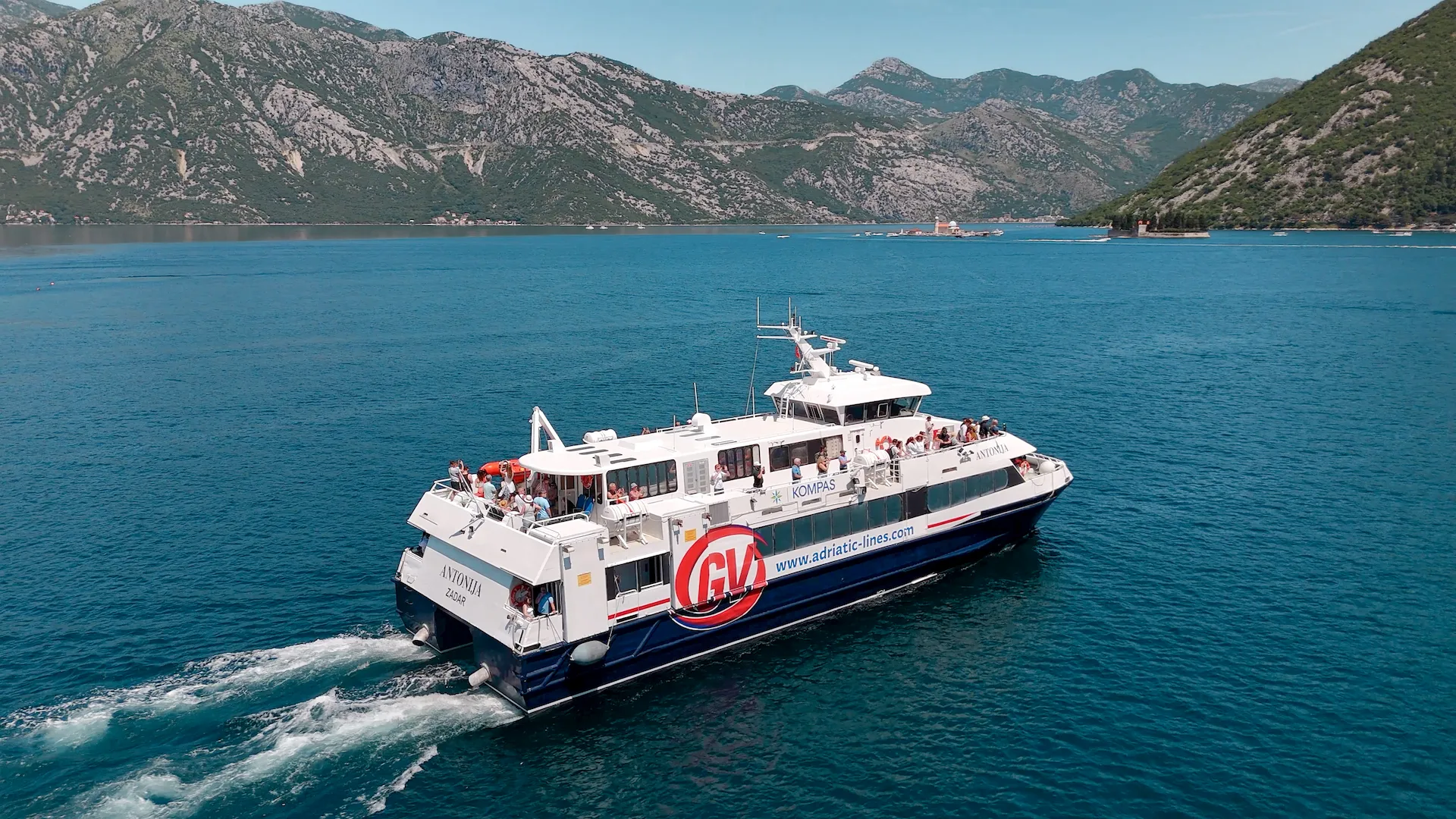 Fast ferry Antonija in Kotor Bay, Montenegro